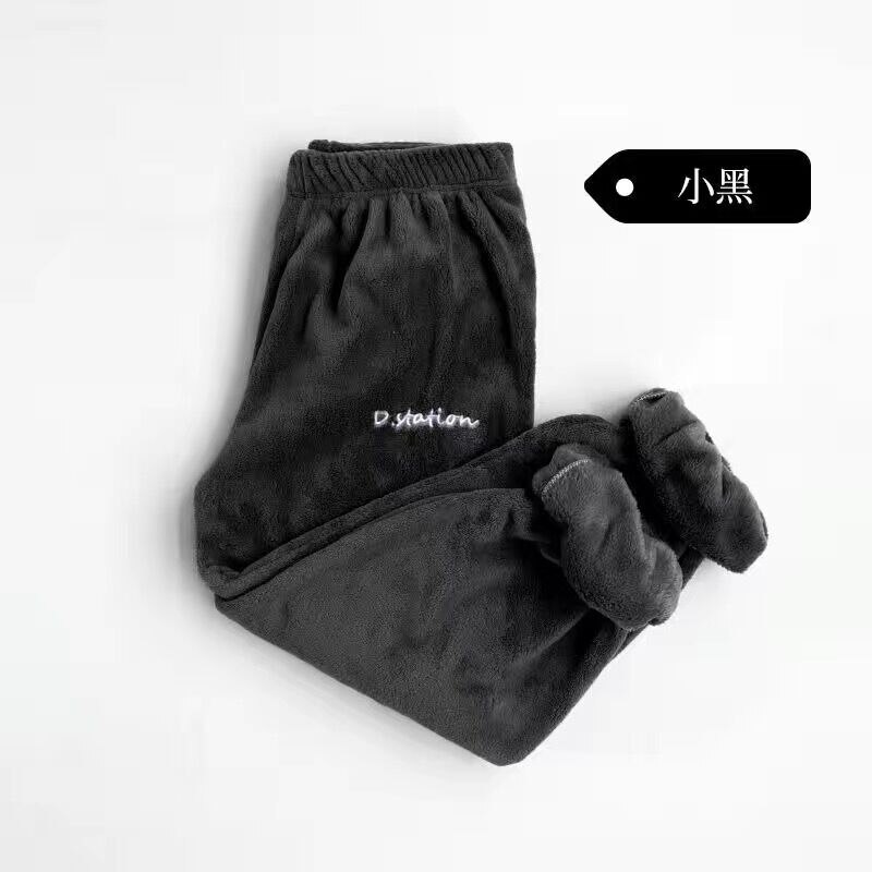 Pantalones de pijama de franela para mujer, ropa de dormir de invierno, informal, suave, para uso diario, gruesa, de terciopelo, largos, sueltos y cálidos: Black