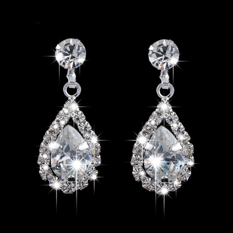 Rhinestone Waterdrop Wedding Jewelry Set Crystal Earring Pendant Necklace Bridal Bridesmaid Jewelry Sets