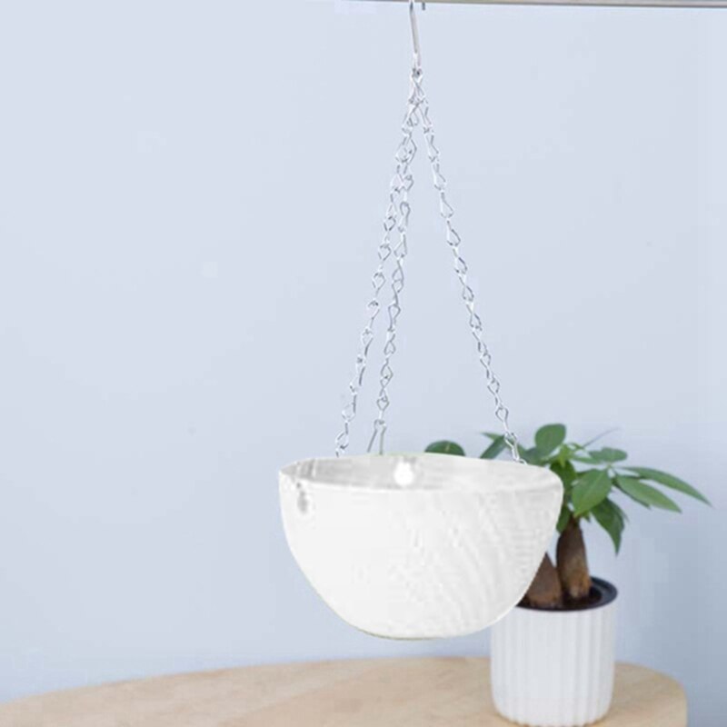 Panier de fleurs suspendu rond en plastique blanc, 5 pièces, 16x10cm, chaîne pour plante de jardin, jardinière, décoration