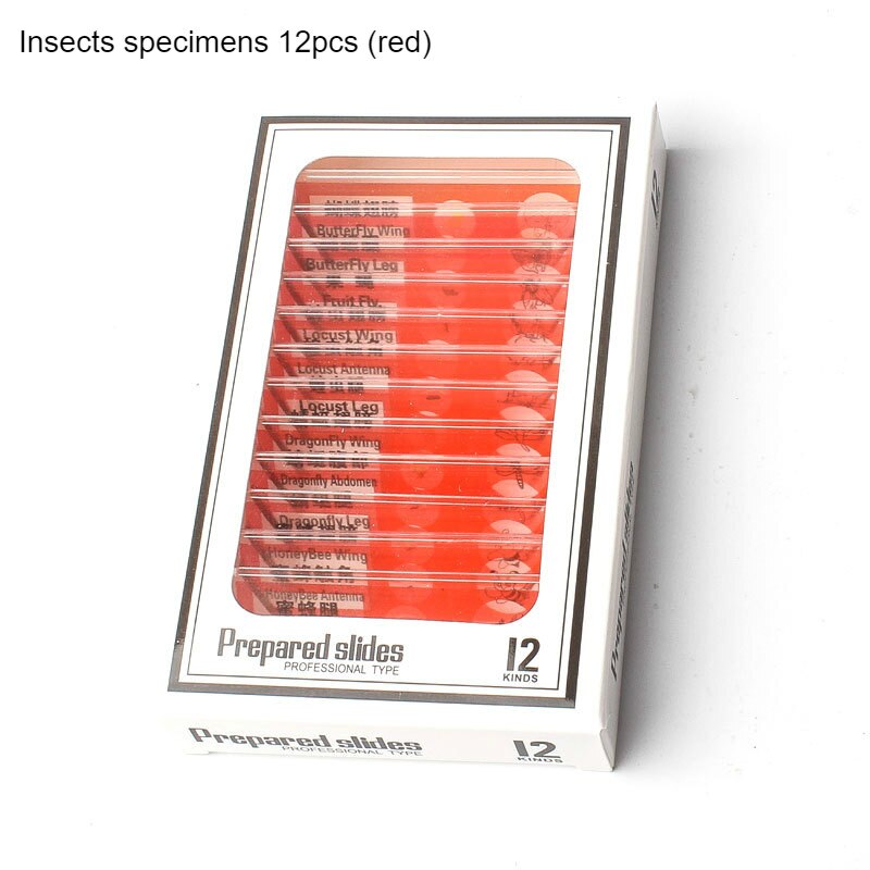 Microscope Slides 12 Children's Standard Microscope Special Plastic bio-slice Specimen Animal Insect Plant Flower Sample Slice: Red