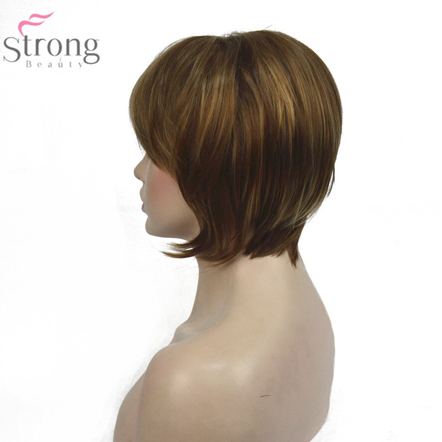 StrongBeauty Vrouwen Bob Stijl Korte Rechte Pruik Bruin met Blonde Highlights Synthetisch Natuurlijke Volledige Pruiken