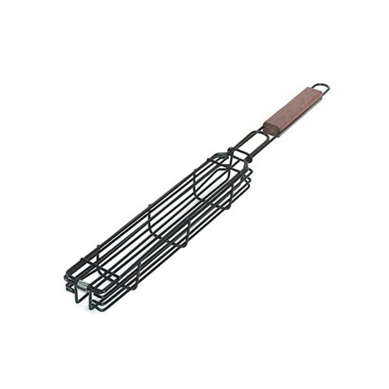 Grill kabob grillkorg spett rotisserie kebab ingen korg korg matlagning grill tillbehör non-stick kabob korgar: Träfärg