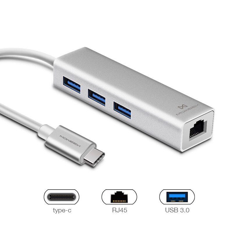 Usb 3.0 Hub Type C Naar Ethernet Netwerk Adapter 1000 Mbps RJ45 Usb-C Met 3 Usb 3.0 Poorten usb Splitter Voor Macbook Pro: type c