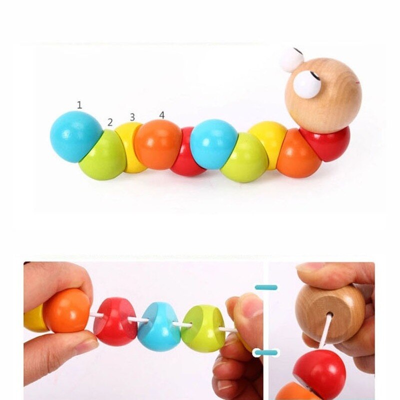 Worm Twist Puppet Cognition fun Educational Toys Changeable Shape Wooden Blocks Kids Colorful Caterpillar Baby Toy