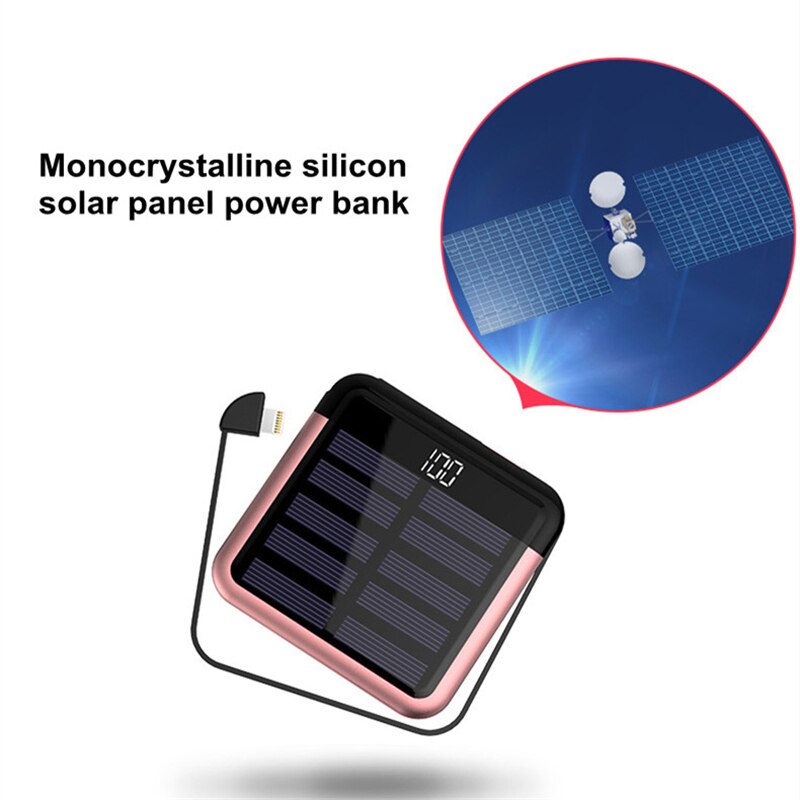Bærbar solenergi bank digital skærm batteri opladningspakke solenergi bank 10000 mah mini power bank usb type-c telefon kabel
