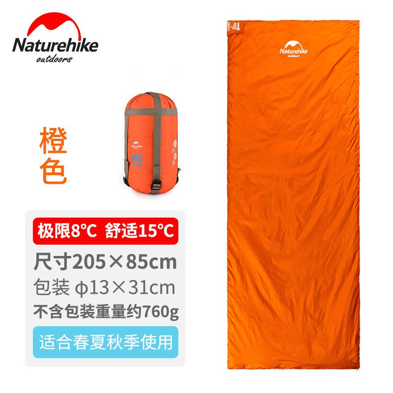 Naturehikecamping mini slaapzak envelop slaapzak ultralichte splicing outdoor fleabag 3 seizoenen reisslaapzak: Oranje l