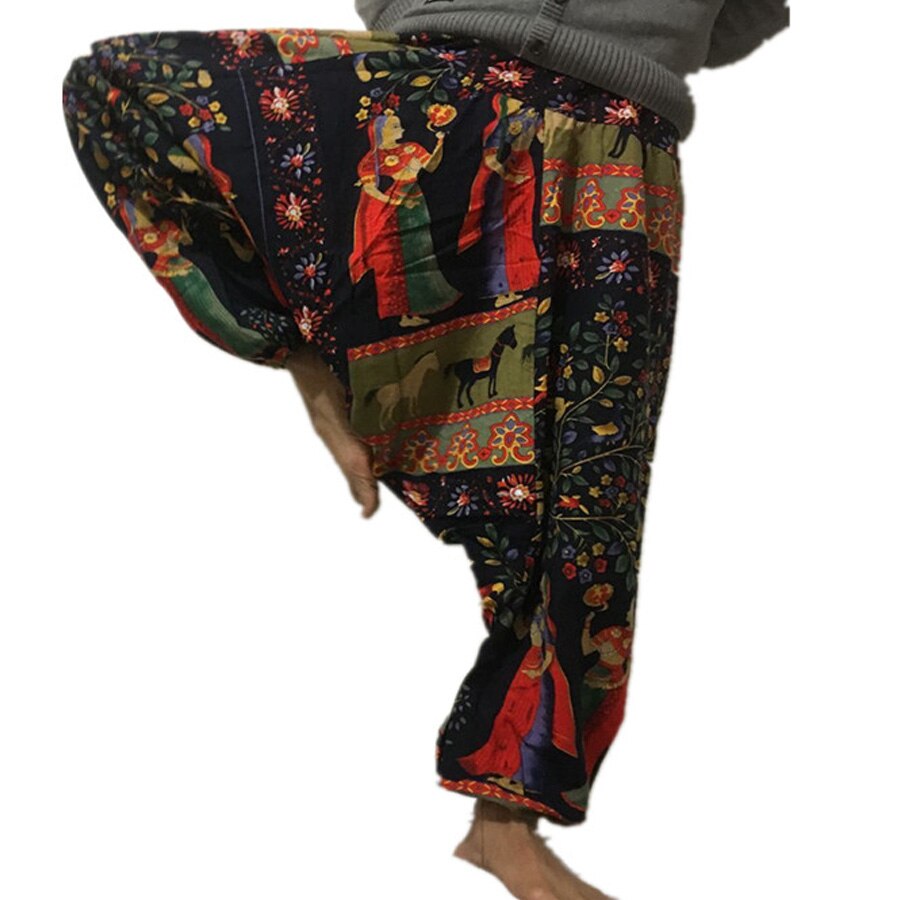 20 print thai hip hop aladdin hmong baggy bomuld hør harem bukser mænd plus size brede ben bukser boho casual bukser cross-bukser