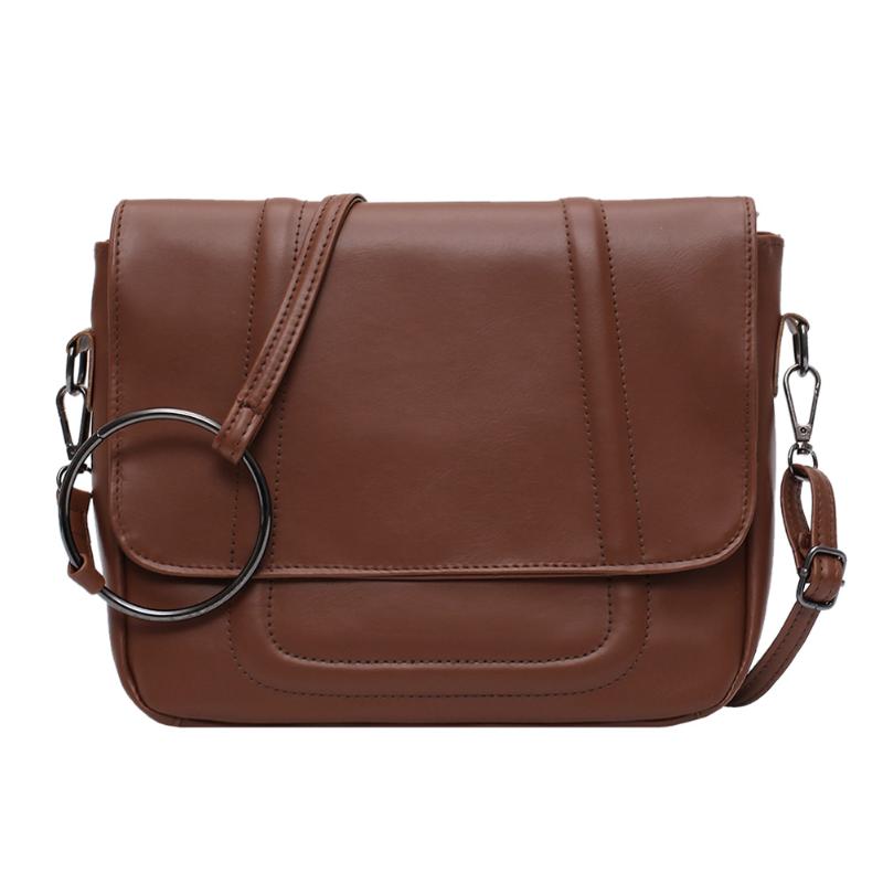 Kvinder retro pu læder skuldertaske kvindelig afslappet ensfarvet flap crossbody håndtaske simple store messenger telefontasker: Lysebrun