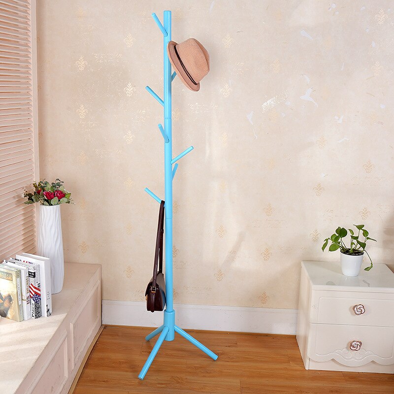 Wood Tree Coat Rack Stand Wooden Coat Rack Free Standing With 8 Hooks For Coats Hats Scarves Clothes Handbags: Blue