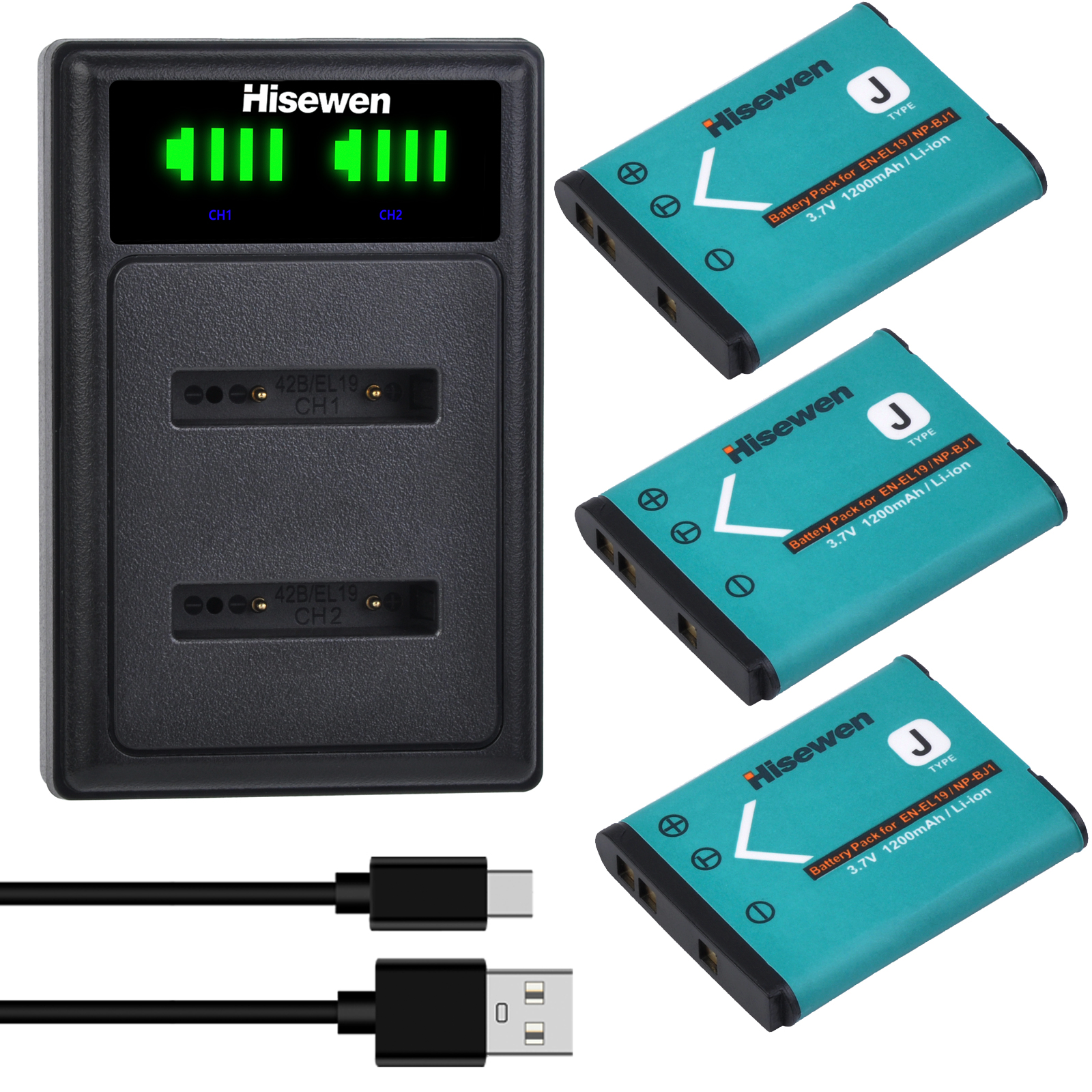 Hisewen EN-EL19 Enel19 NP-BJ1 Li-Ion Batterij + Led Dubbele Oplader Voor Nikon Coolpix S32 S33 S100 S2500 S2750 S3100 S3200 S3300 S3400: RED
