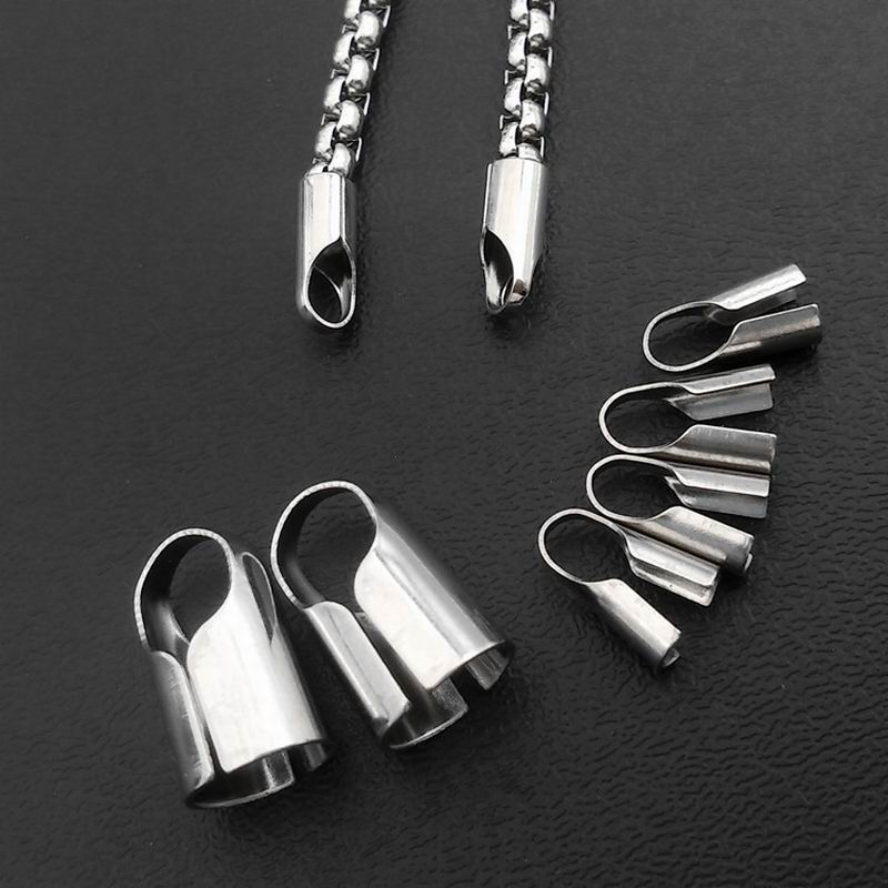 20pcs/lot Stainless Steel Cords Crimp End Beads Caps Leather Clip Tip Fold End Crimp For Diy Necklace Bracelet Jewelry Making