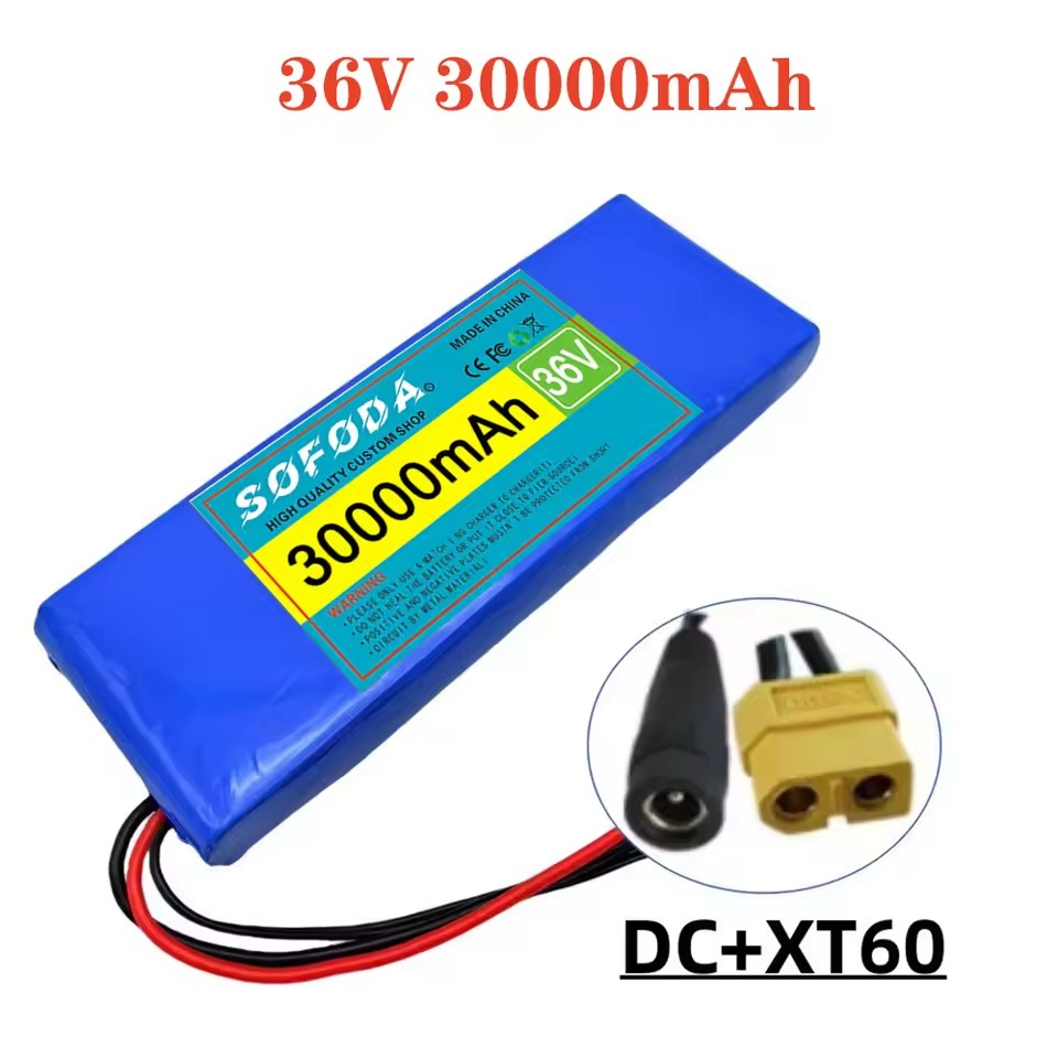 36V battery 100% genuine 36V 30000mAh 10S1P 18650 lithium-ion rechargeable battery pack 20A with BMS scooter and bicycle: Gold