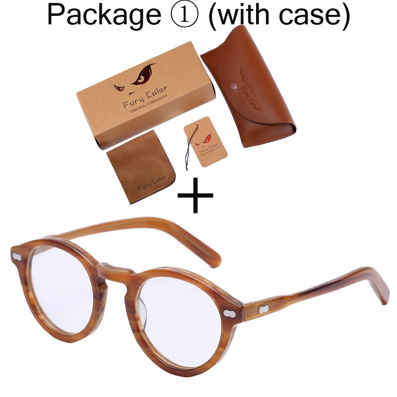 Monture de lunettes optique rétro ronde, petite monture en acétate, monture à lentilles transparentes pour femmes et hommes, prescription: flaxen-L