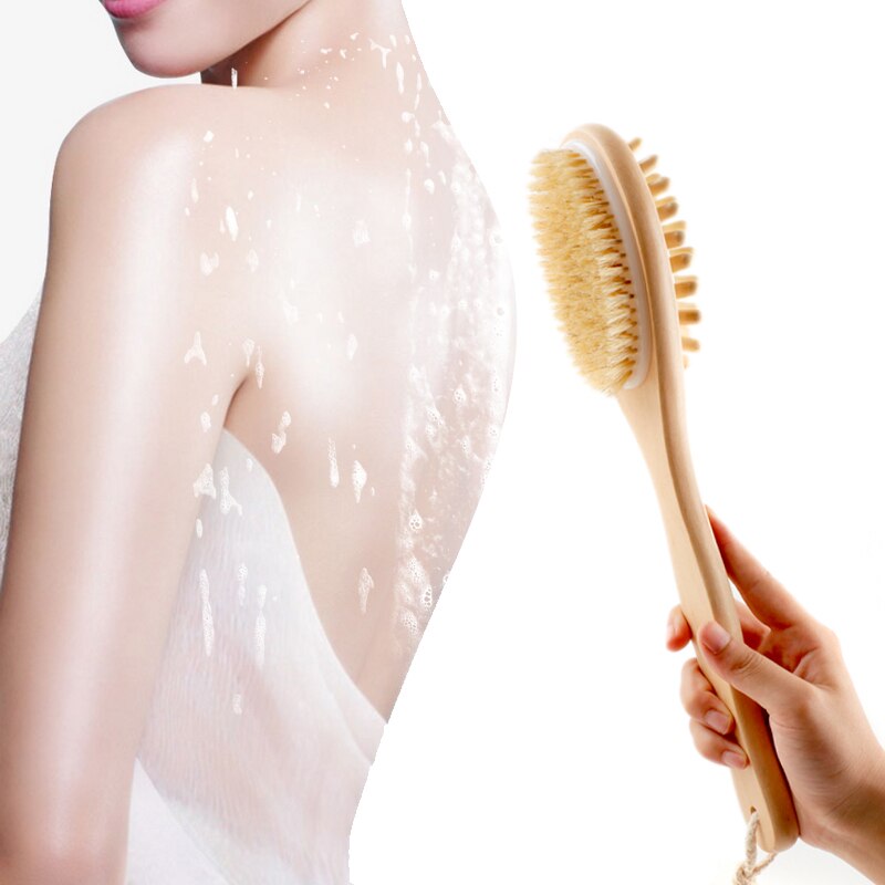 35 Cm 2-In-1 Zijdig Natuurlijke Haren Borstel Scrubber Lange Handvat Houten Spa Douche Borstel Bad Body massage Borstels Terug Makkelijk Schoon