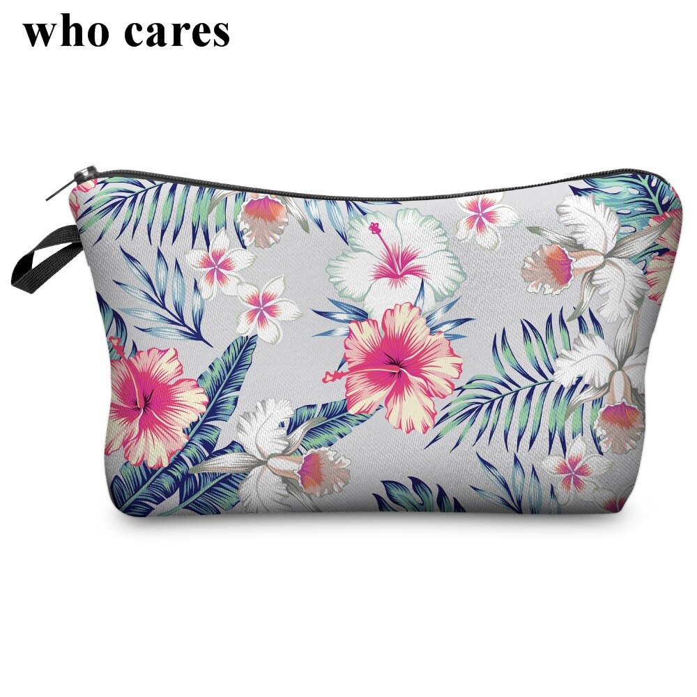 Who Cares Flower 3D Printing With Multicolor Pattern Makeup Bags with Zipper Travel Ladies Pouch Women Cosmetic Bag