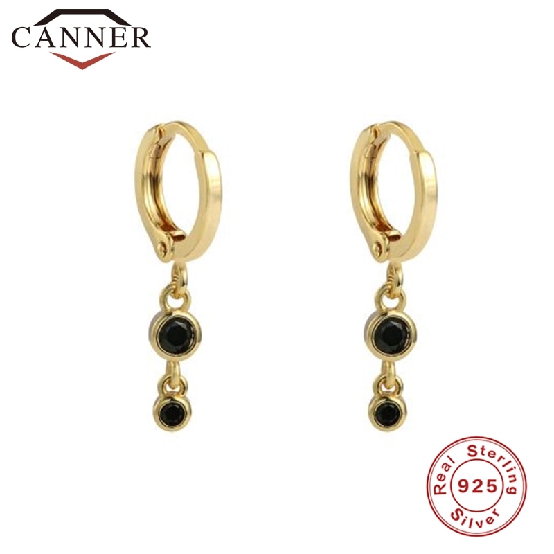 CANNER Luxury Black Zircon 925 Sterling Silver Hoop Earrings Circle Round Huggie Earring For Women Earings Jewelry