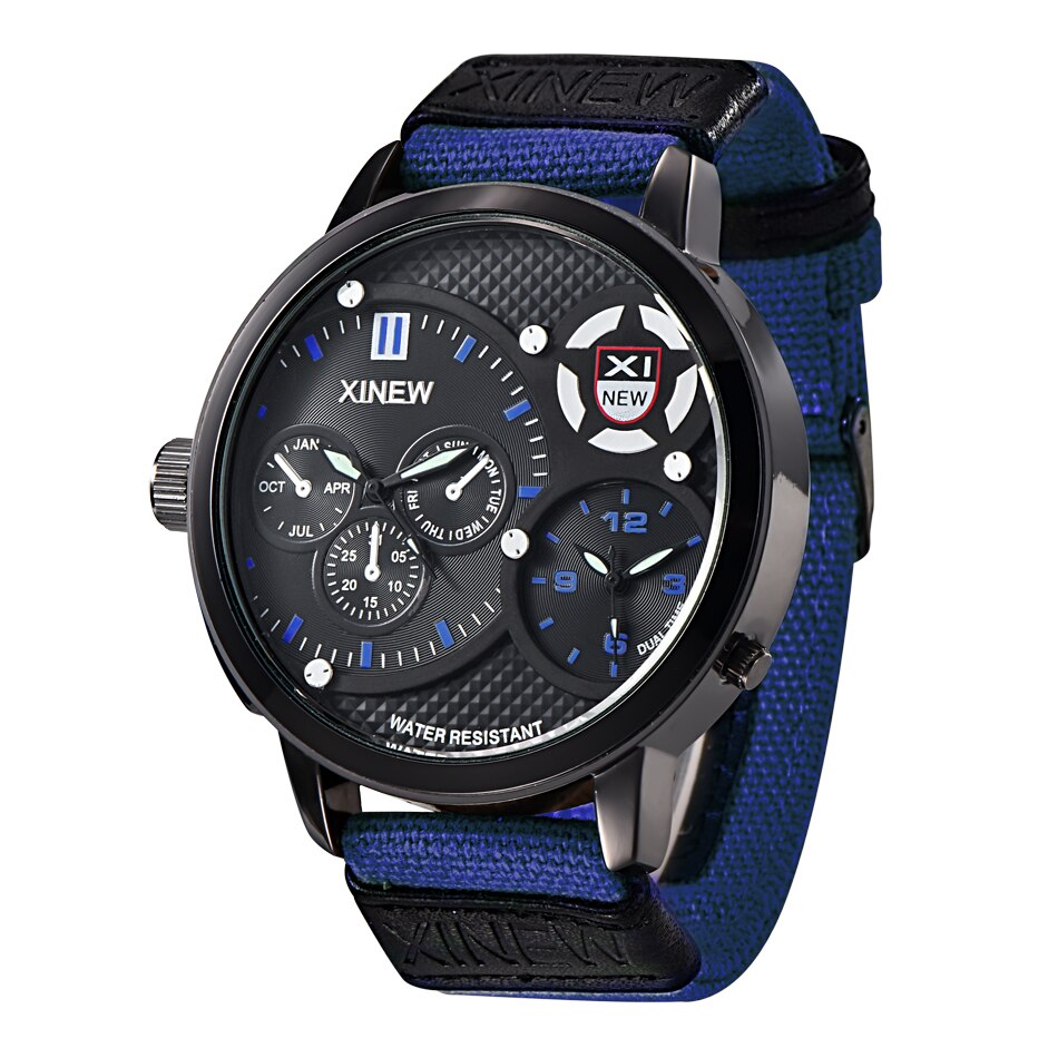 Horloge quartz herenhorloge leren riem heren zwart wit sportklok topmerk met quartz: Blauw