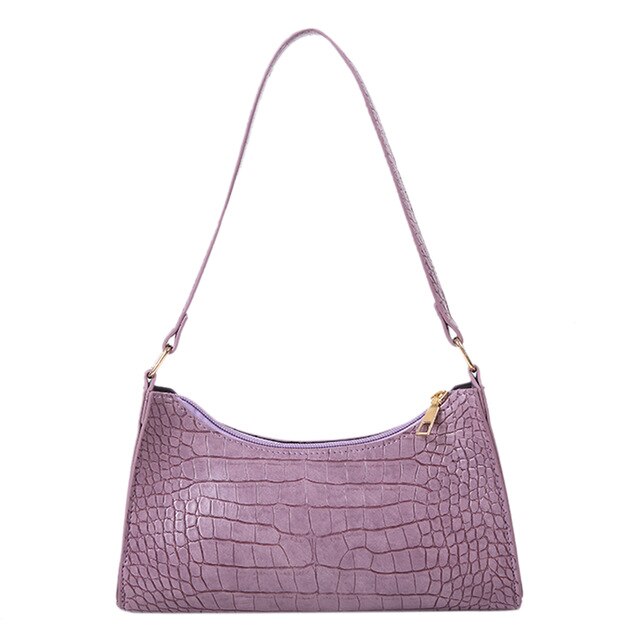 Sac à bandoulière motif Crocodile rétro pour femmes, sac sous-bras en cuir PU, sac Baguette France, sacs à main fourre-tout avancé: Purple