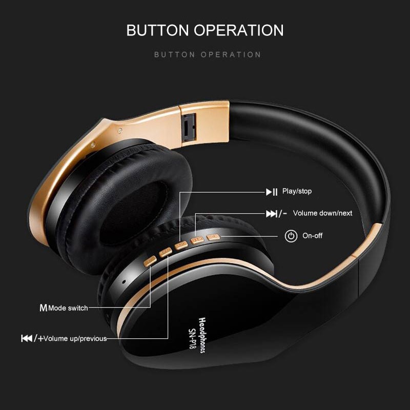 PunnkFunnk Wireless Headphones Bluetooth Earphone 5.0 Foldablel 3D Bass Stereo Noise Reduction Gaming Headset/Mic For Mobile PC