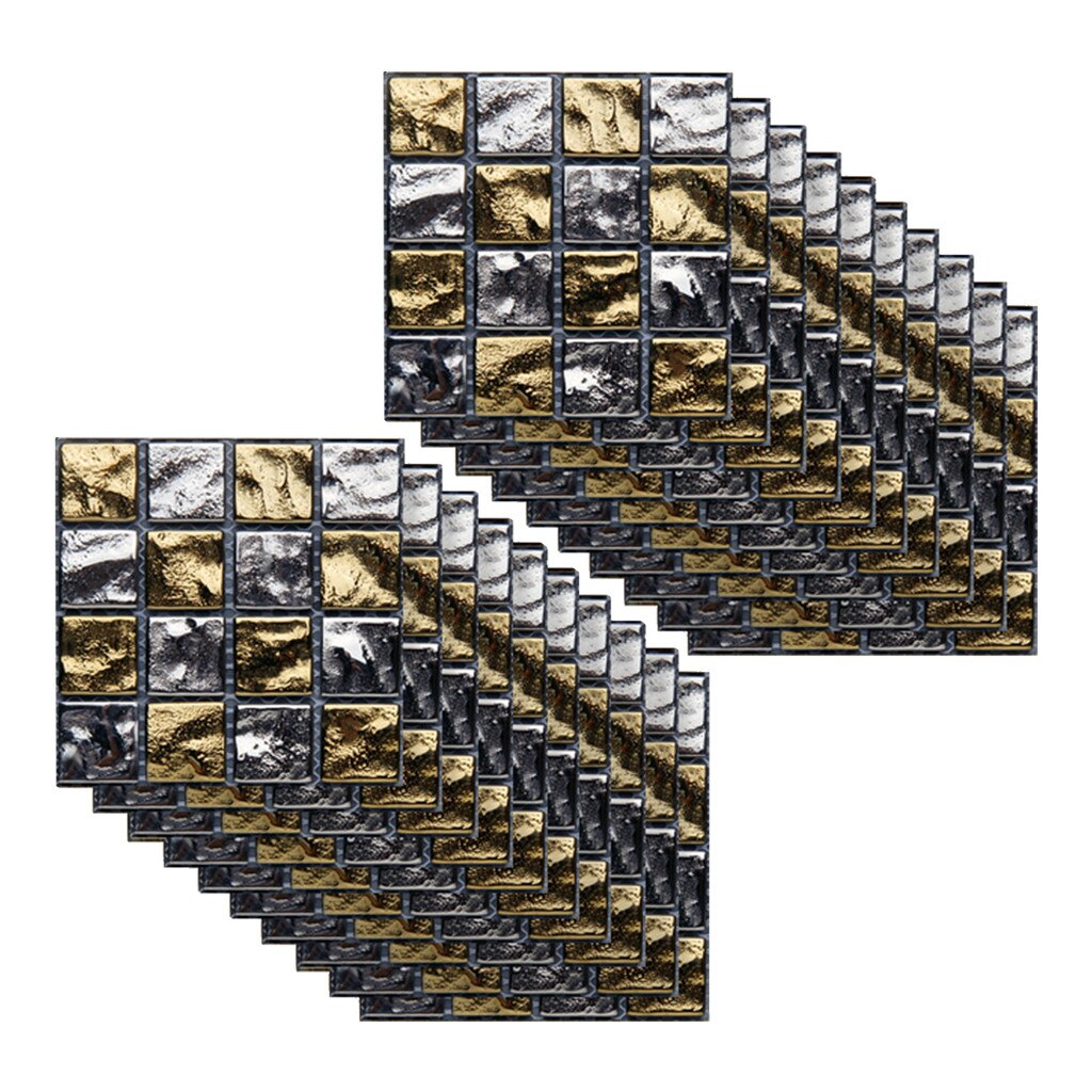 20PCS Self-adhesive Wall 3D Tile Sticker Wallpaper Waterproof Wall Covering Bathroom Kitchen Home Decor DIY Background /d: B / 10X10cm  20 PCS 