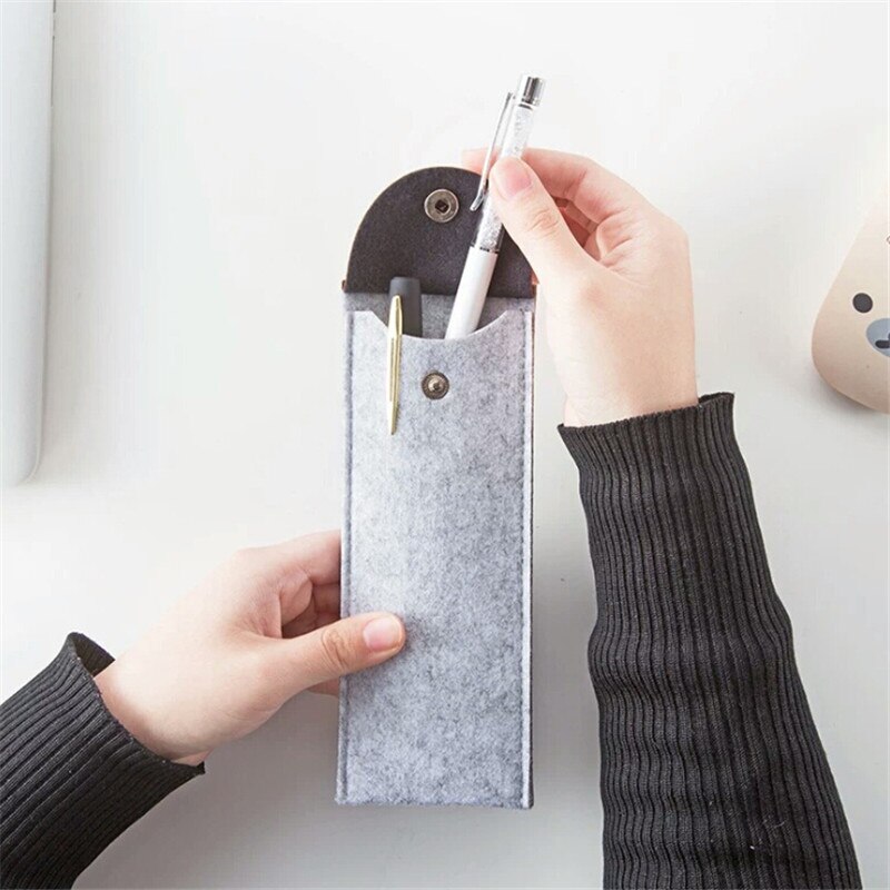 1 Pc Simple Solid Color Felt Pencil Case School Supplies Cute Pen Case Stationery Portable Pencil case Pencil Bag