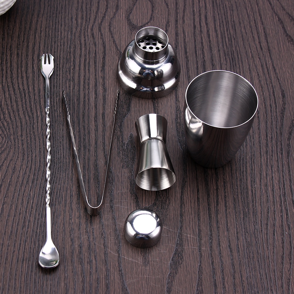 4pcs 250ML Stainless Steel Cocktail Shaker Mixer Wine Martini Boston Shaker Jigger Mixing Kit For Bartender Drink Party Bar Tool