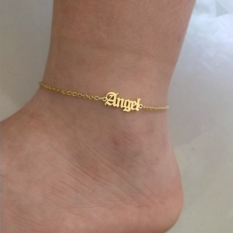 Trendy Sieraden Vrouwelijke Enkelbanden Gouden Ketting Baby Meisje Enkelband Babygirl Angel Oud Engels Brief Charm Enkelbanden Bff