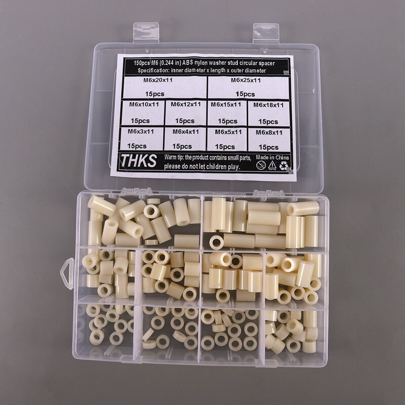 150 pièces Nylon entretoise ronde entretoise vis écrou assortiment Kit Nylon plastique entretoise OD 11mm et ID 6mm pour vis M6