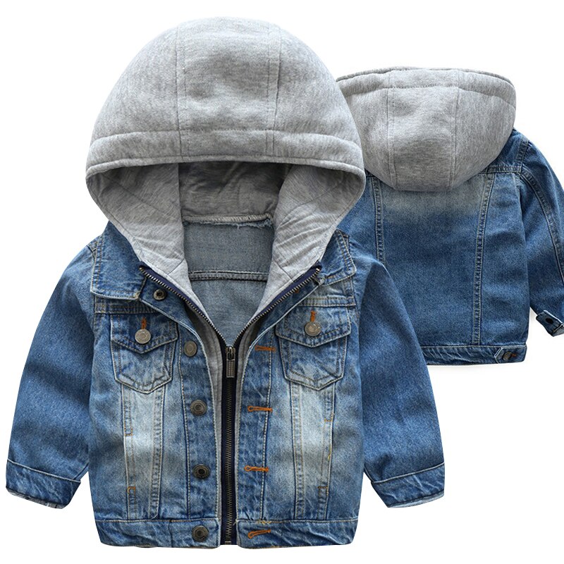 Baby boy clothes baby boy spring and autumn denim jacket boy cardigan hooded fashion casual sports denim jacket