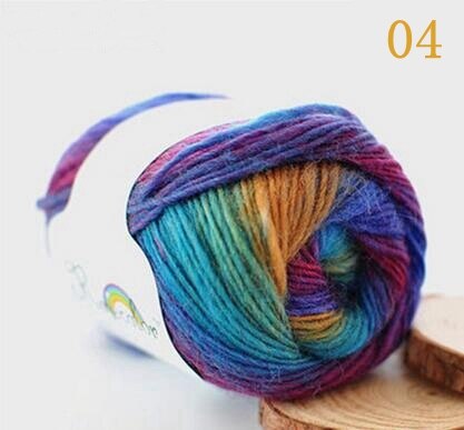 Fil de laine 100% couleur arc-en-ciel, pour tricoter à la main, épaisseur tissée à la main, fil de laine, châle de Crochet, 50 g/boule: 04