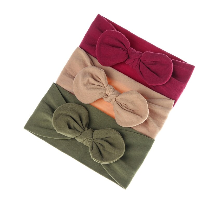 Diademas con lazo de nailon suave para niña, cintas elásticas de Color sólido para el pelo con lazo, accesorios para el cabello para recién nacido, 3 uds.