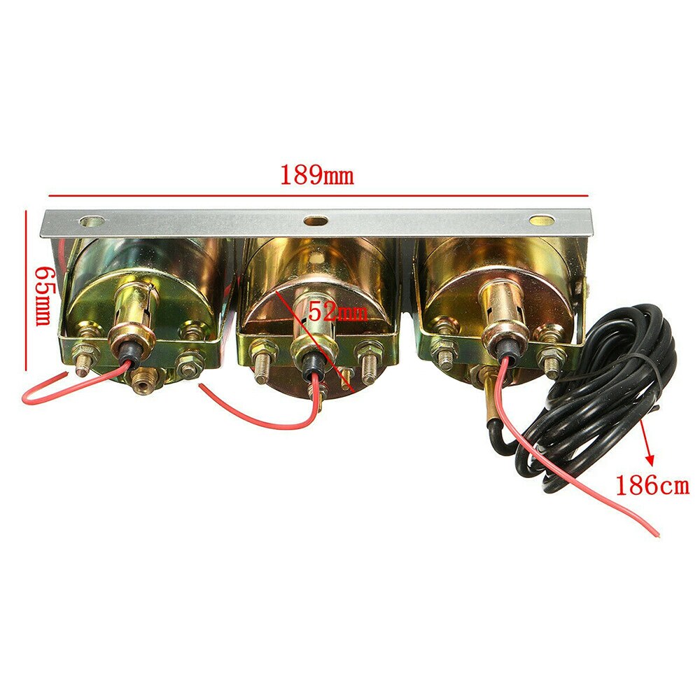 2'' 52mm Chrome Car Triple Gauge Kit 3 in 1 Auto Car Oil Pressure Volts Water Temp Meter Gauge Chrome Car Meter Dashboard