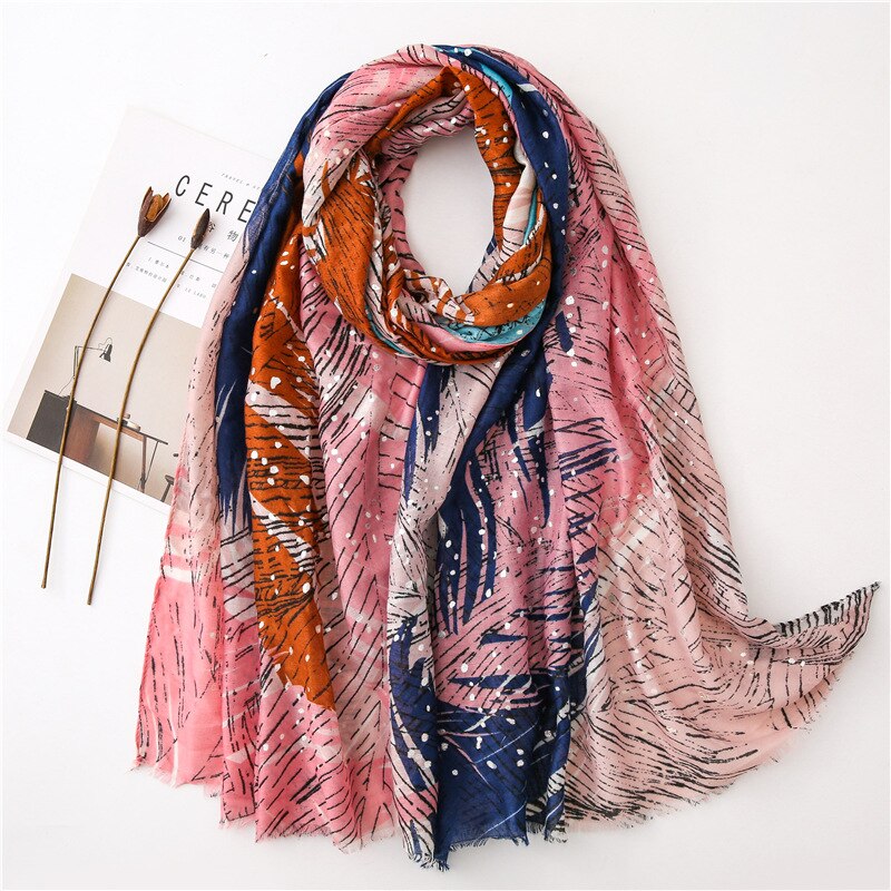 Luxe ombre viscose sjaal met veren en franjes, damesprint, zachte hijab sjaal, foulards, moslim snood 180*100cm: 4