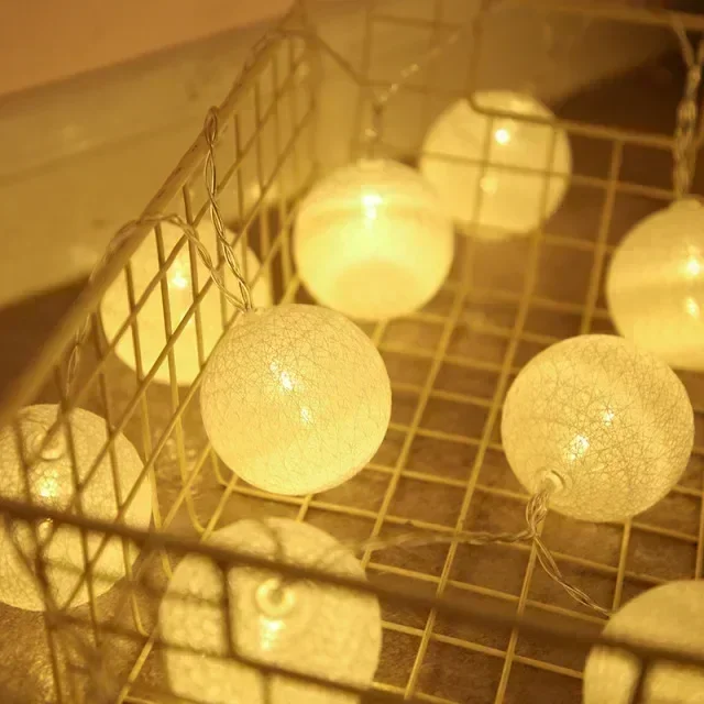 Guirnalda de algodón con bolas de luces, cadena de Navidad para colgar al aire libre, , habitación, cama, luces de hadas, decoraciones de boda y Halloween: RGB / 350 W