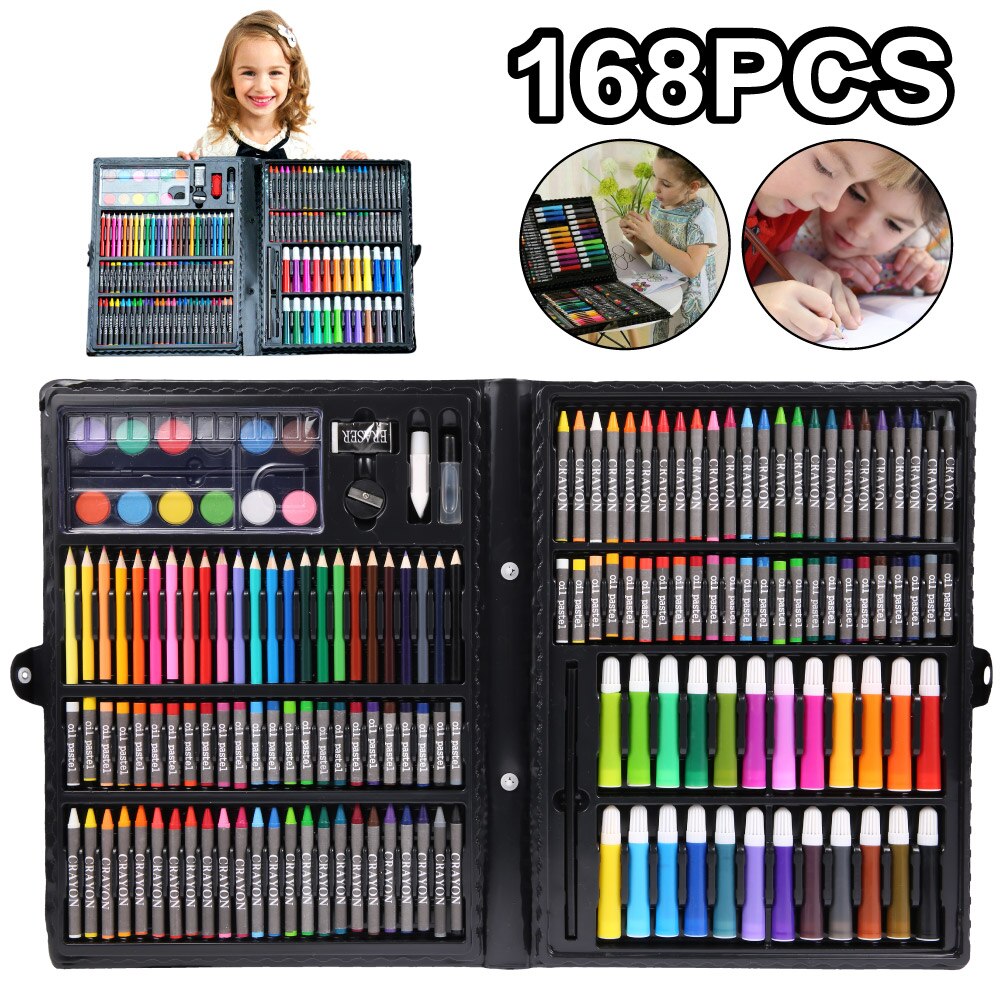 168 Pcs Kids Art Set Kinderen Tekening Set Water Kleur Pen Krijt Oliepastel Schilderij Tekening Tool Kunst Levert Briefpapier set: 168pcs