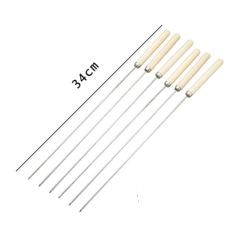 20 Pcs Barbecue Skewer BBQ Stick Roasting Needle With Wooden Handle Brochette Tong Kebabe Skewers Stainless Steel Roasting Tools