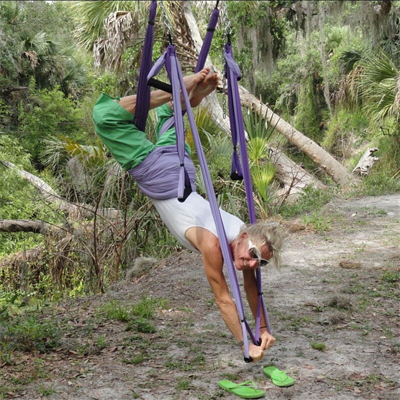 Yoga hängmatta swing fallskärm tyg inversion terapi anti-gravitation hög styrka dekompression hängmatta yoga gym hängande 6 grepp