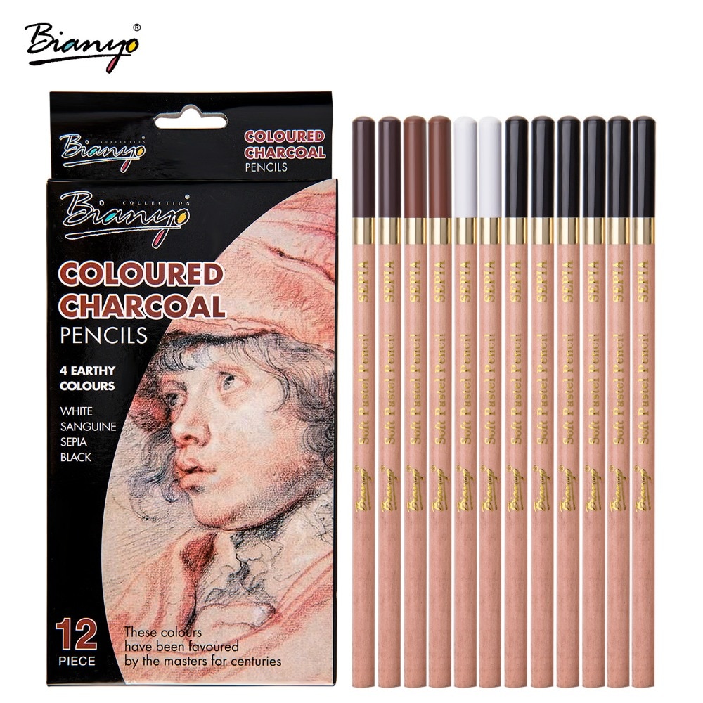 Bianyo 12 stk/æske kunstner bløde pastelblyanter farveblyanter kulblyanter artiste træ, giftfri blyant til skitsering tegning