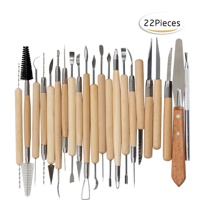 22Pcs Arts Crafts Clay Sculpting Tools Set Pottery & Ceramics Wooden Handle Modeling Clay Tools With Bag