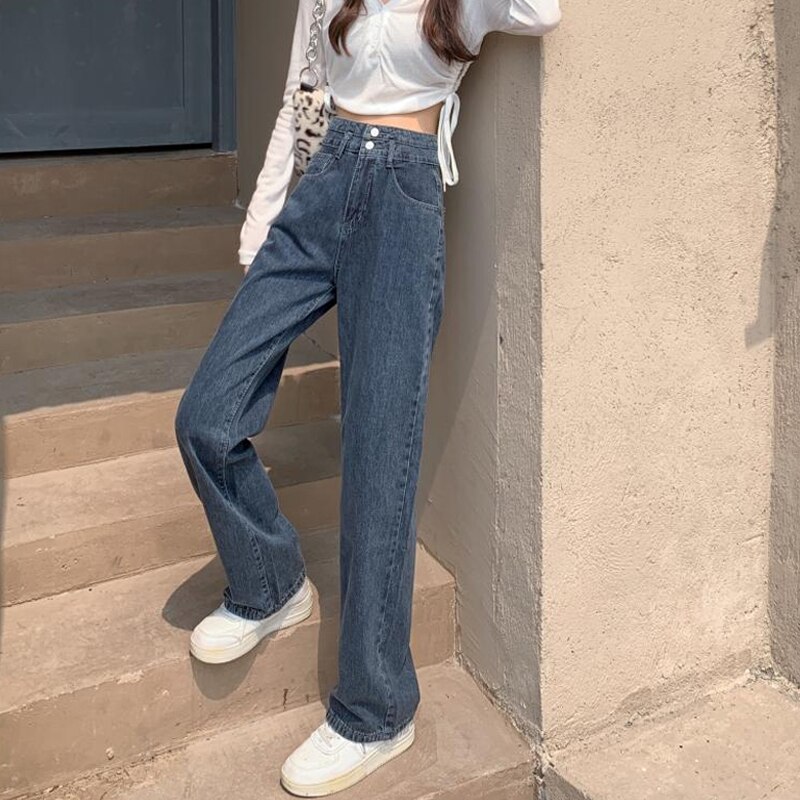 Jean Vintage bleu Patchwork pour Femme, pantalon à jambes larges, Streetwear, ample, printemps, 2022