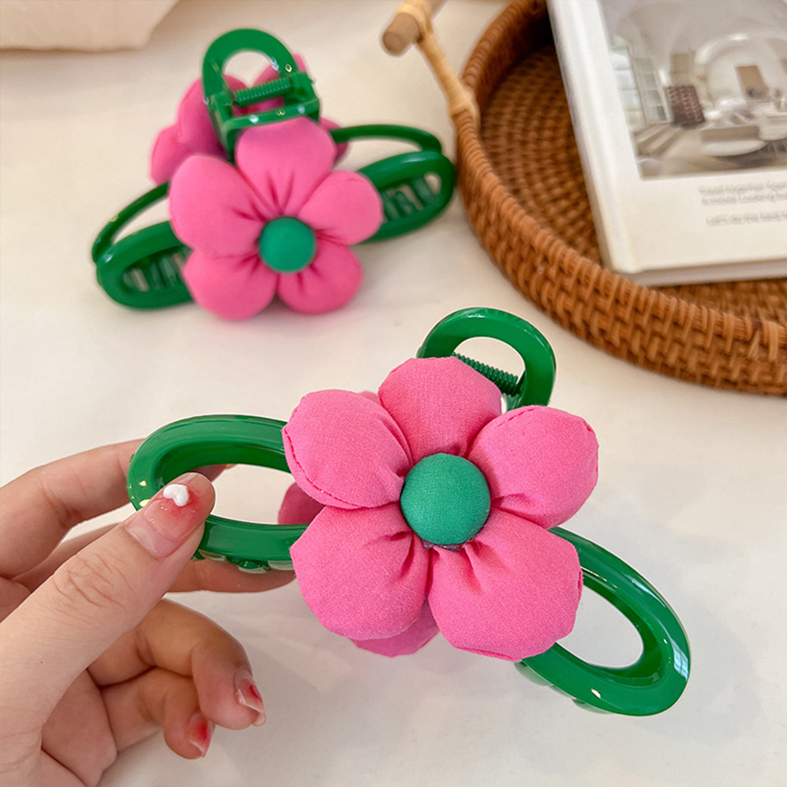 Pinza para el pelo con forma de flor de dopamina para mujer, pinza Floral de tiburón, horquilla grande de 13cm, accesorios para el cabello para niña