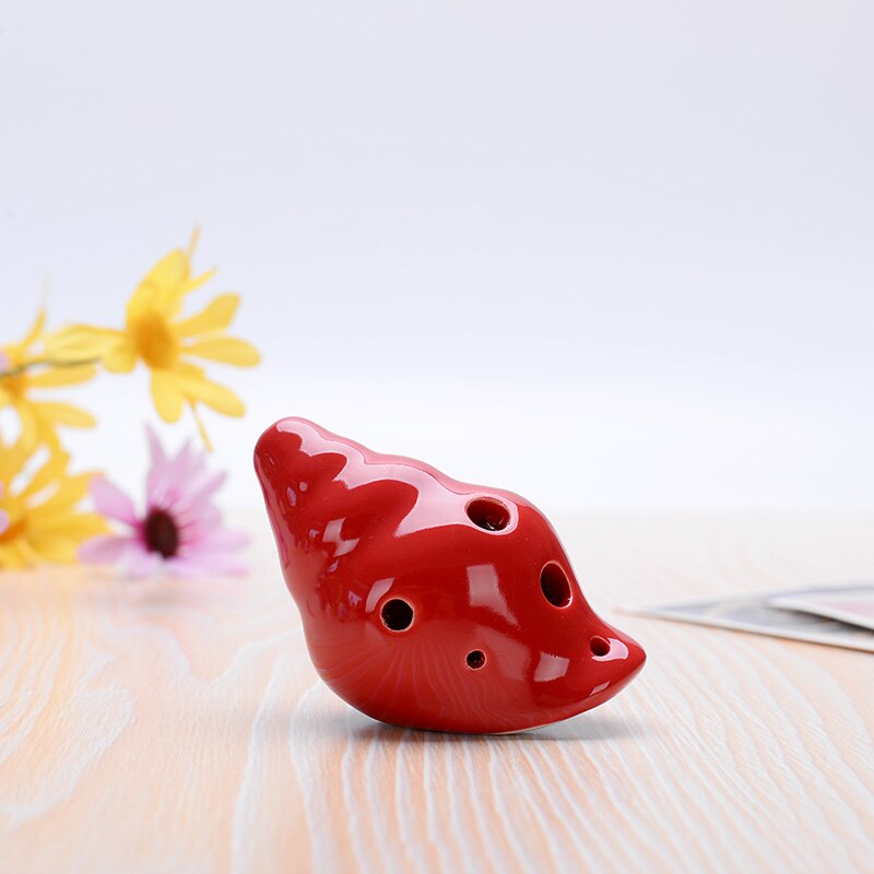 Ocarina 6 Hole Small Conch Ocarina Alto C Tone Beginner Ocarina Tourist Souvenir Teaching Toys Ceramic Pendant: Red