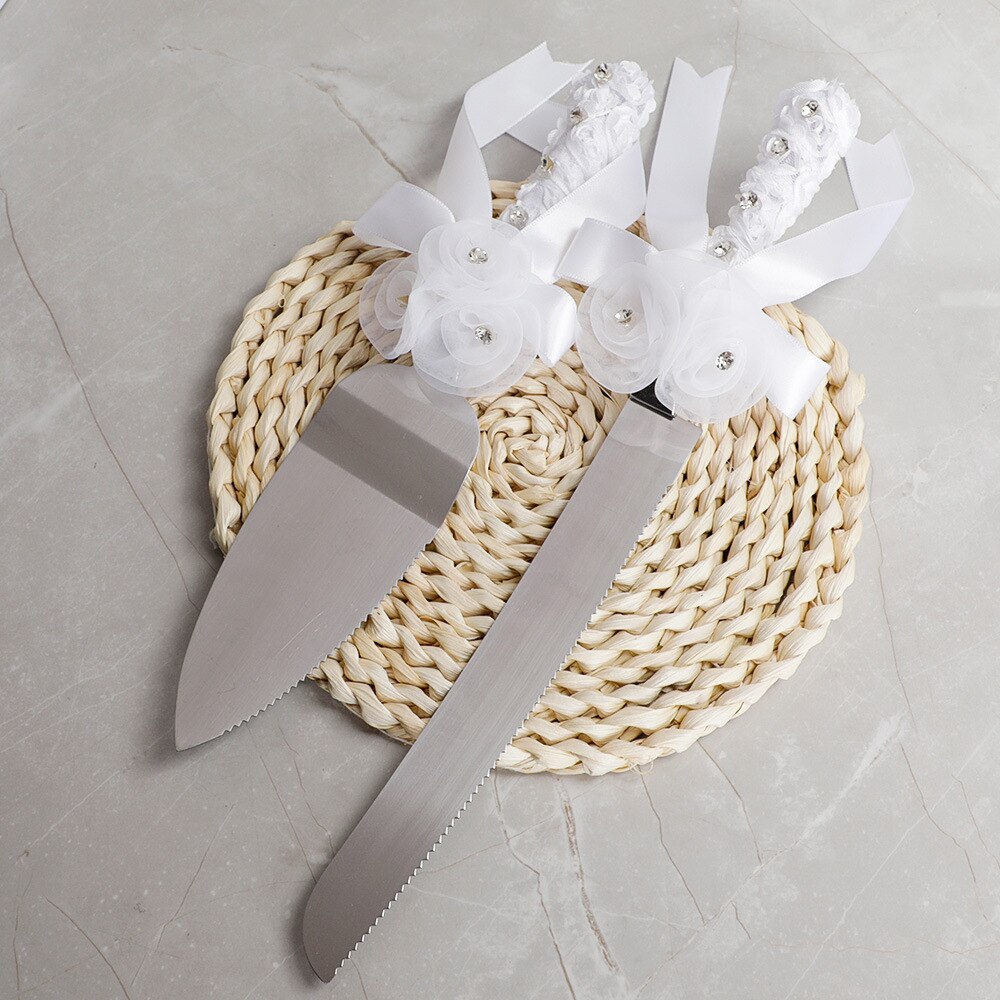 4 Pcs Wedding Supplies Cake Knife Pie Server Set and Champagne Glasses Engagement Anniversary Party Bride and Groom Show Decor