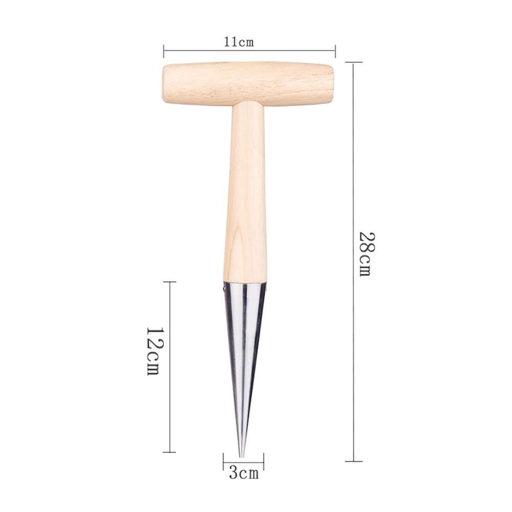 Garden Hole Punch Planter Dibber Planting Bulb Flower Root Depth Planter Durable Wood Steel Gardening Tool