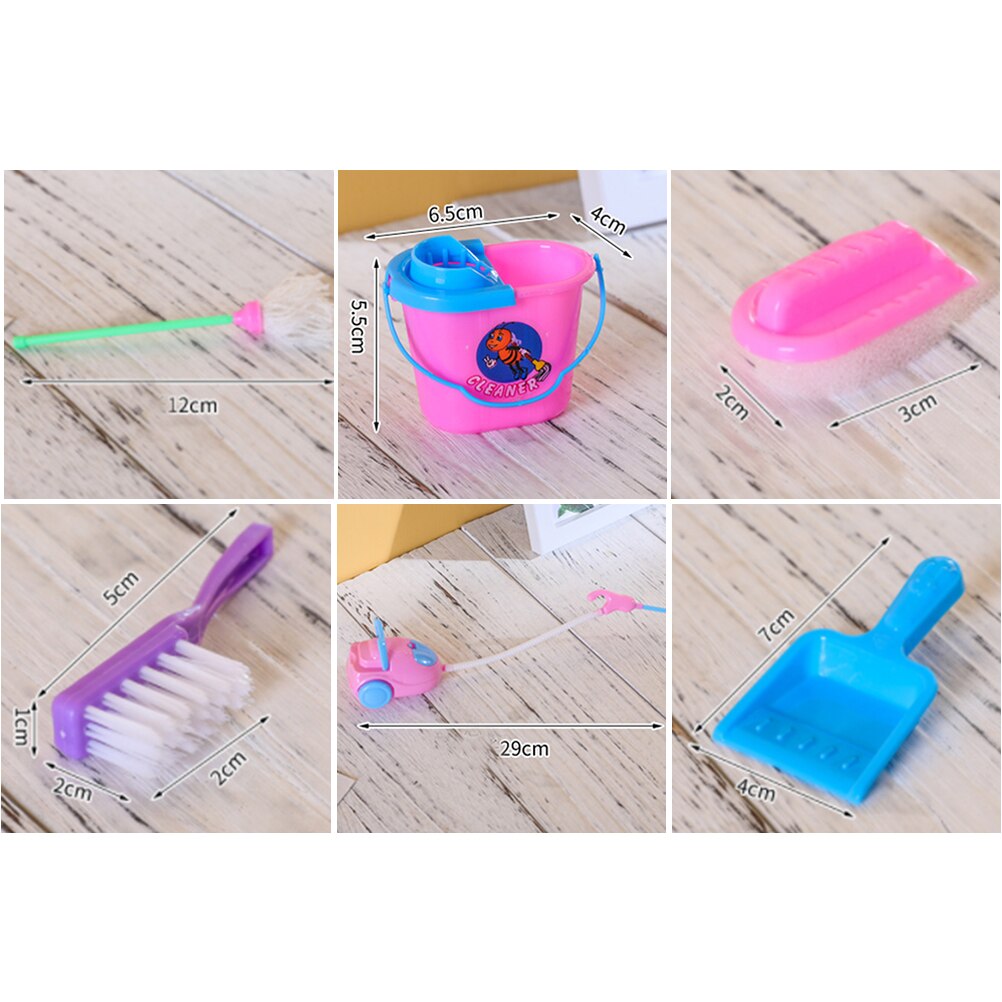 9 stk mini køkkenrengøring foregiver legetøjssæt moppe kost støvsuger værktøj pige lege hus dukke tilbehør legetøj