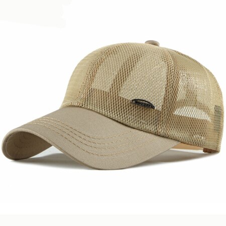 Heren mesh pet lente zomer zonnepet dames ademende baseball pet effen verstelbare trucker pet heren dames zonnehoed: Khaki