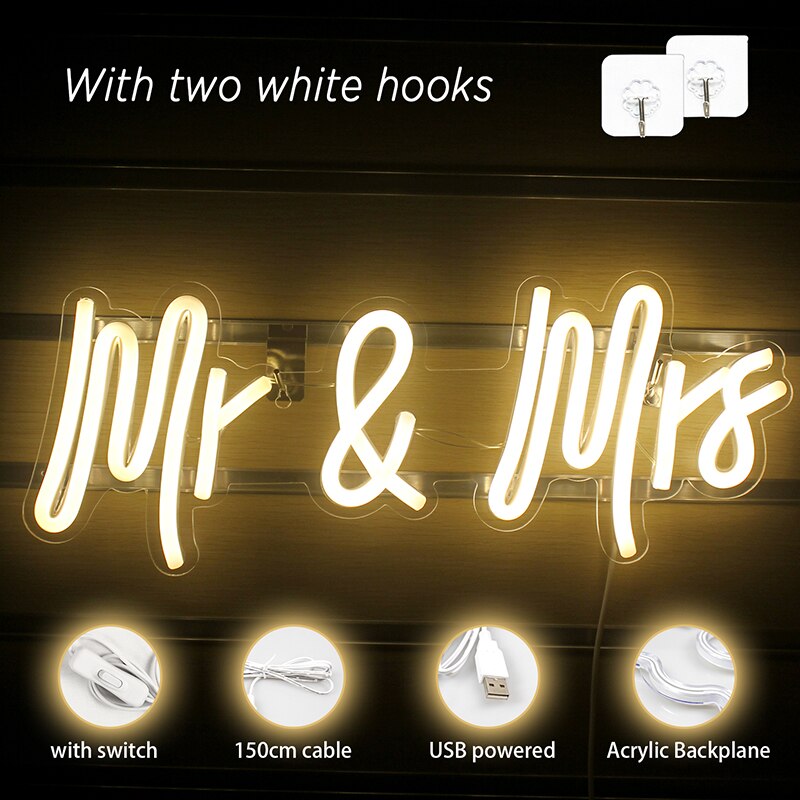 Wanxing Neon Sign Custom Neon Led Mr And Mrs Neon Light Sign Wedding Decoration Bedroom Home Wall Decor Marriage Party Decor