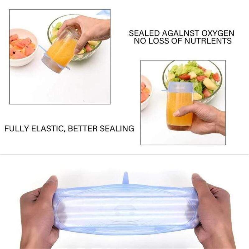 Universal 6 stk genanvendelig silikone mad frisk gryde låg skål dækker stretch låg wrap strækbar konserverende film madlavning
