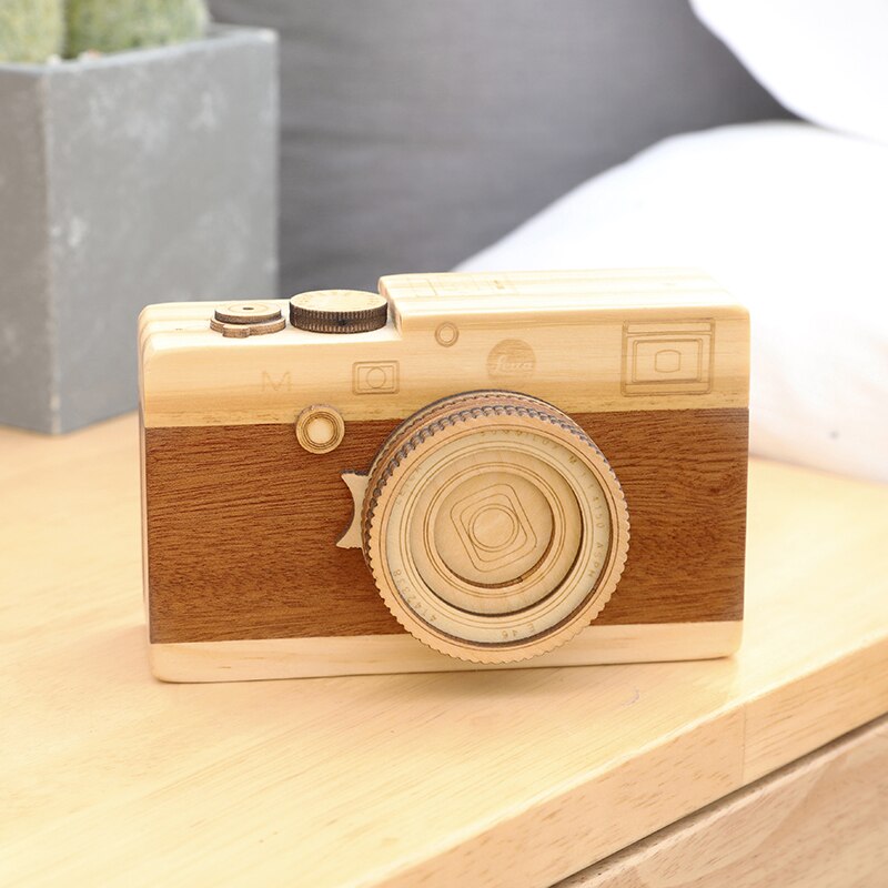 1 PCS houten camera muziekdoos