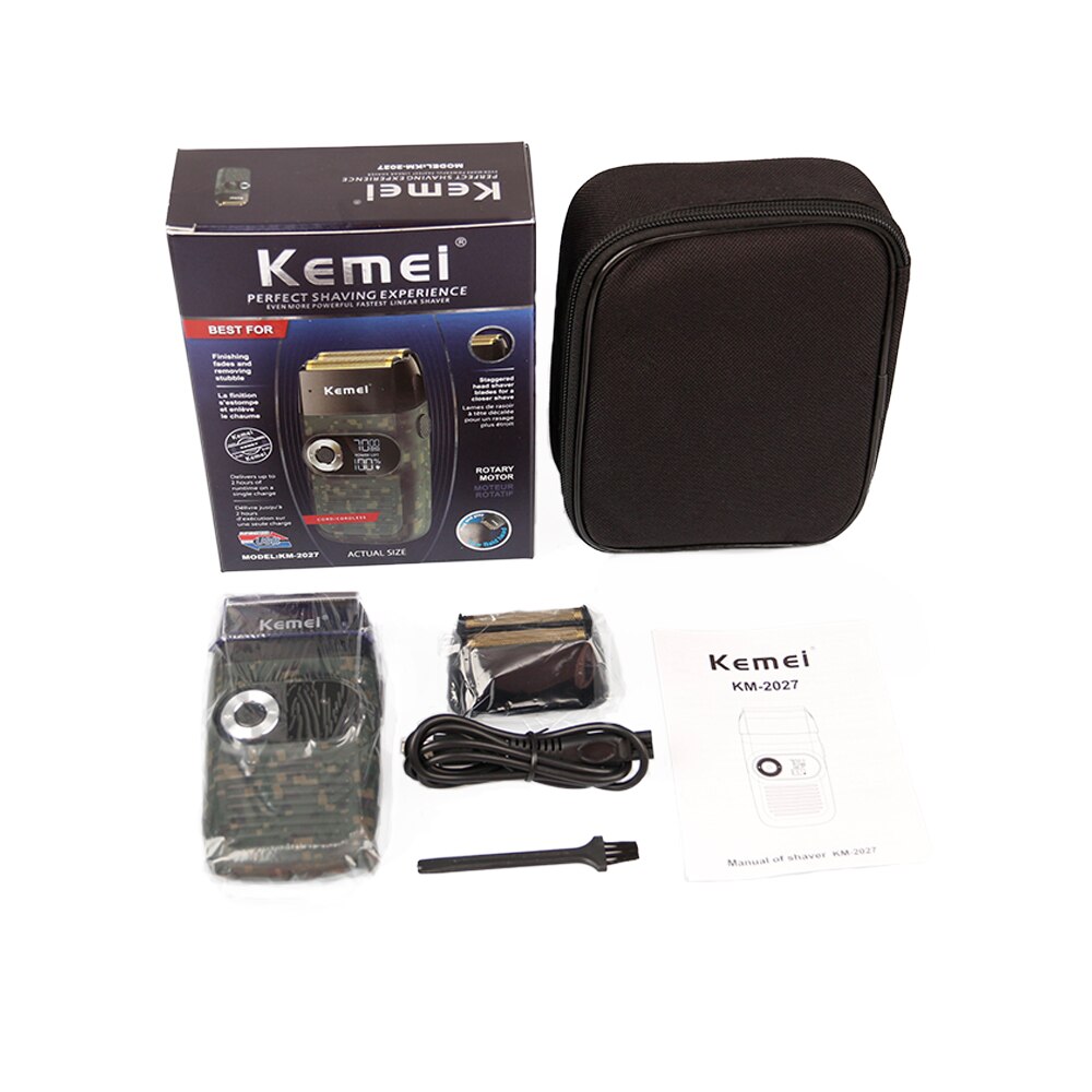 Kemei KM-2026 Elektrische Cordless Razor Scheerapparaat Twin Blade Reciprocating Scheren Machine Oplaadbare Heren Elektrische Scheerapparaten Scheermes: green no box